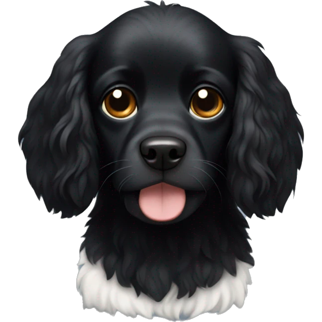 Small completely black spaniel with black fur on his whole face and white fur only on his chest emoji