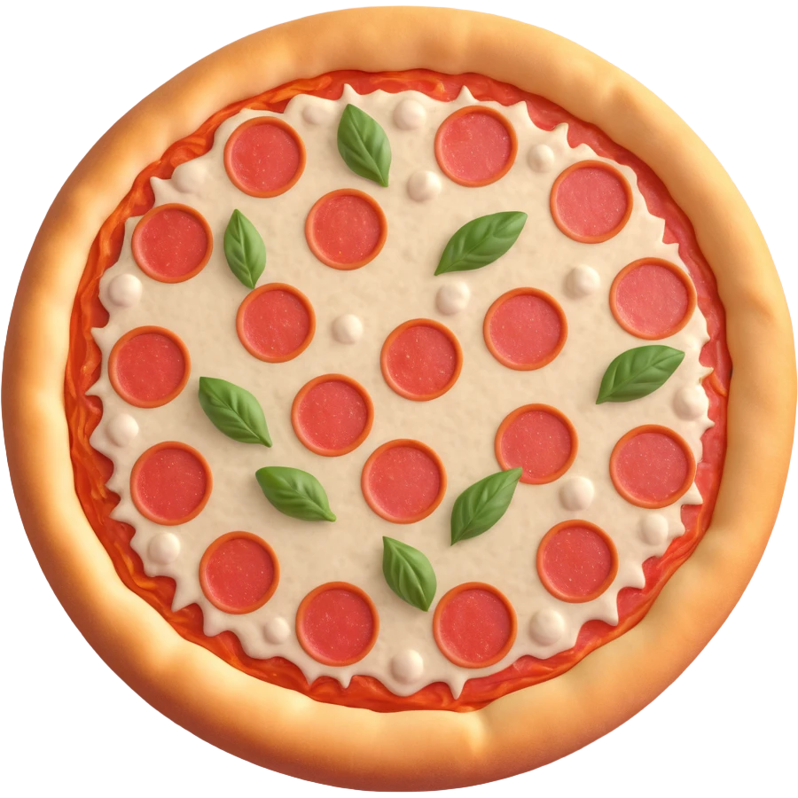 frozen pizza, uncooked, round, pale dough, cheese, tomato sauce, pepperoni or vegetables, firm, frosted, ice crystals, matte, clean 3D, soft lighting, emoji scale emoji