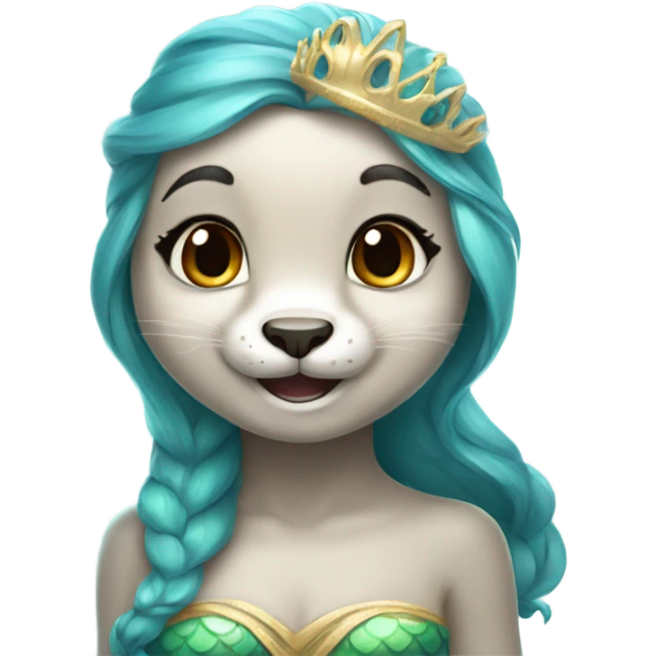 A cute and happy otter face as a mermaid princess. emoji