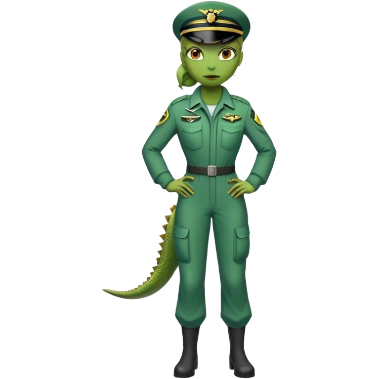 green alien reptilian woman in pilot uniform , full body full figure emoji