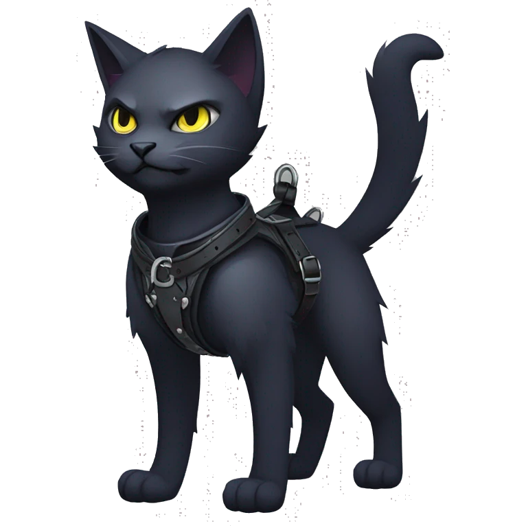 cool edgy fantasy dark-shadow-themed animal vampiric cat hybrid Fakemon  with a harness and collar full body emoji