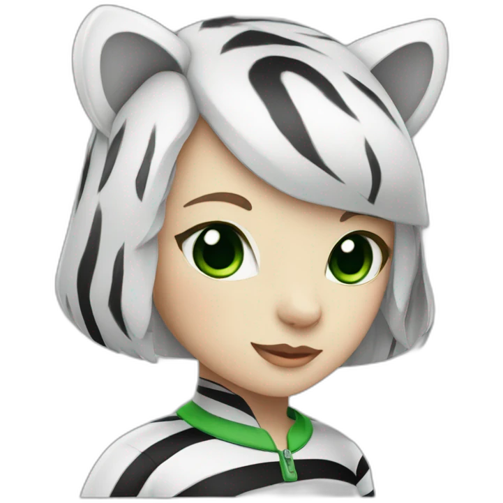 White tiger girl, with black stripes and green eyes. emoji
