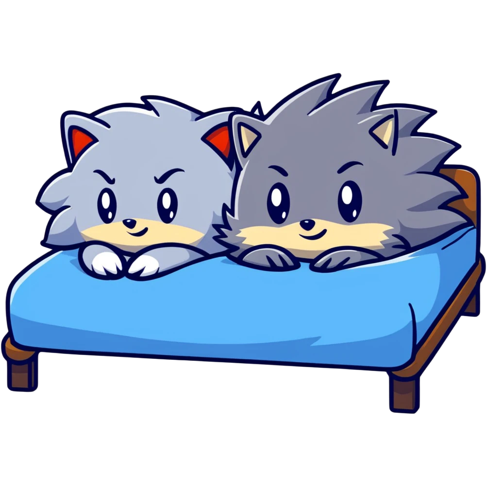 Sonic and Silver hedgehog characters resting on a bed emoji