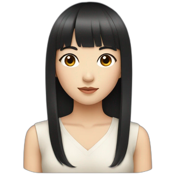 Asian girl with black hair and straight bangs emoji