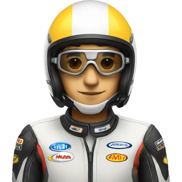 motor racer with full face and transparent googles on emoji