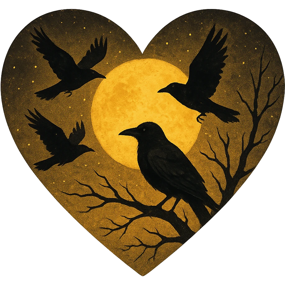  heart with yellow night sky and dark ravens, remove background emoji