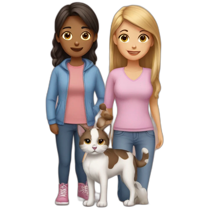 2 girls family with 2 cats and 1 dog emoji