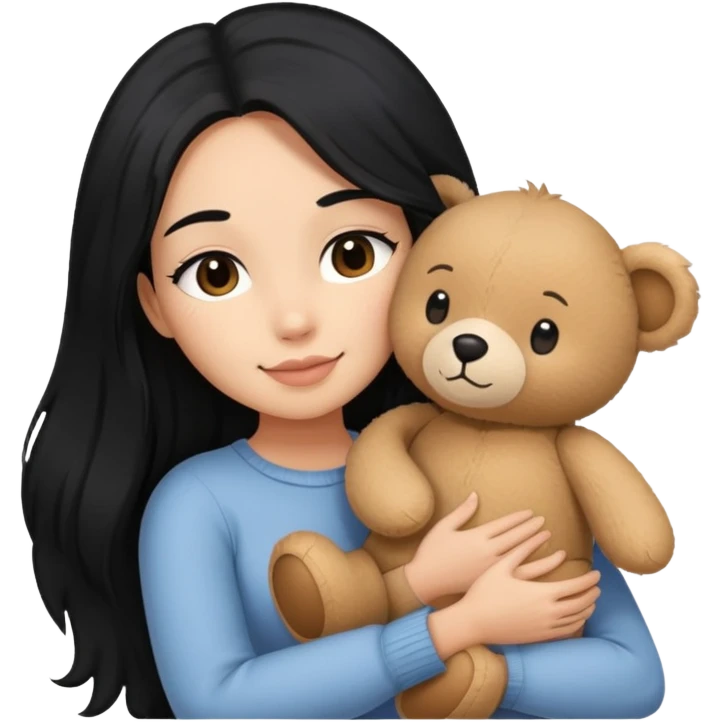 A woman with long black hair hugged a small emoji