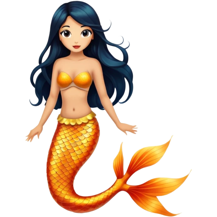 full body koi mermaid woman with tanned skin and long black hair emoji