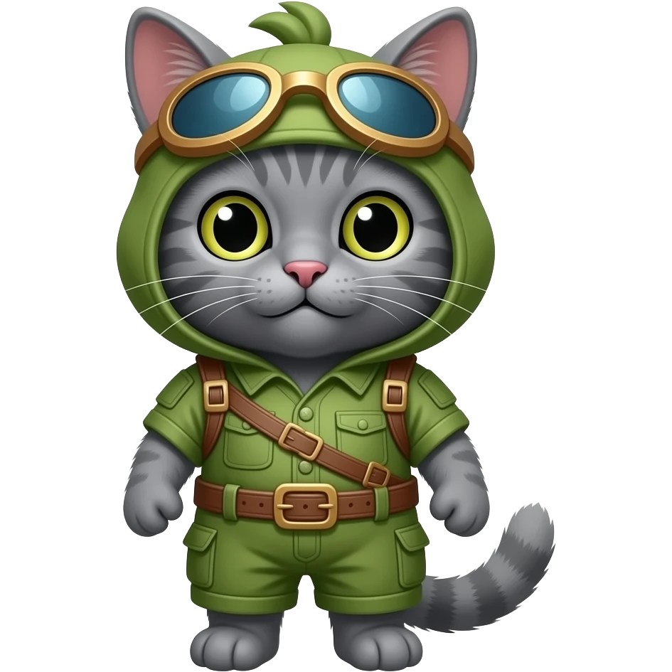 grey cat that is wearing league of legends teemo costume emoji