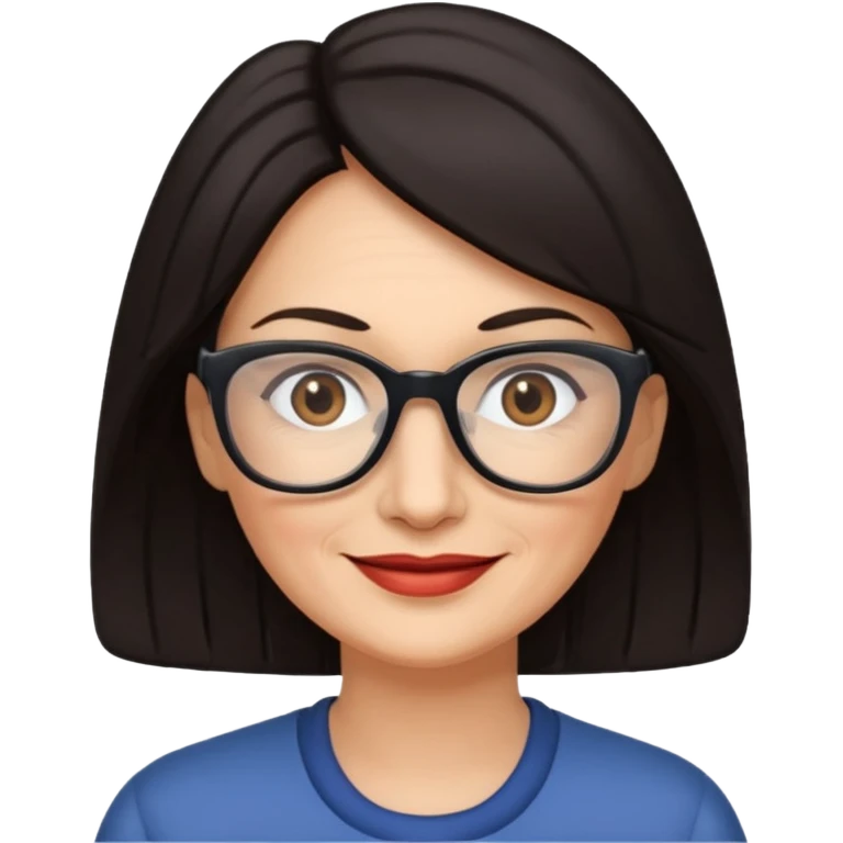 50 y.o. woman dark hair, subtle smile, glasses emoji