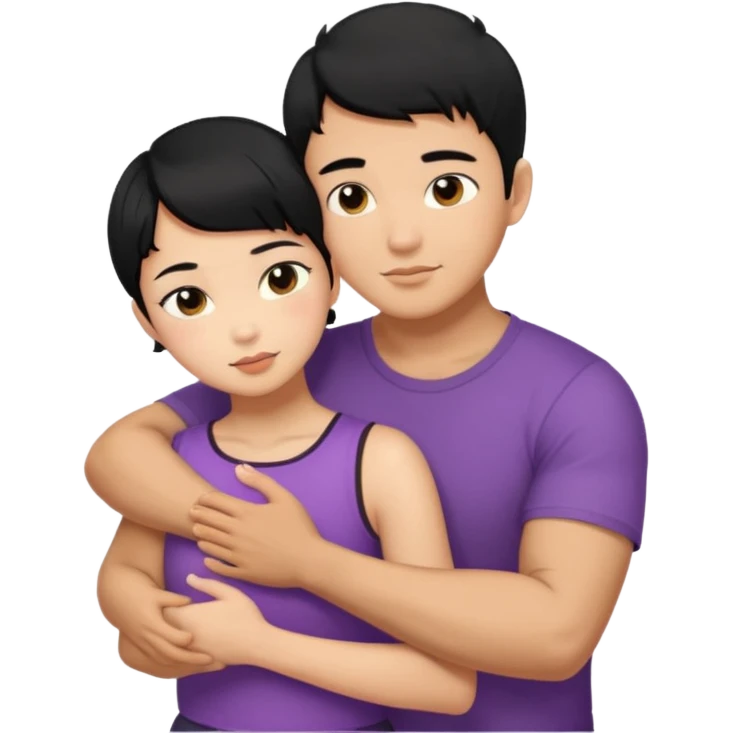 buff Asian Man black hair hugging girl with black pixie cut  emoji