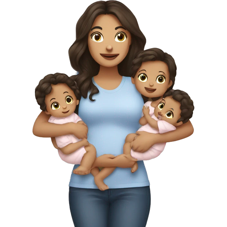 Brunette holding five babies emoji