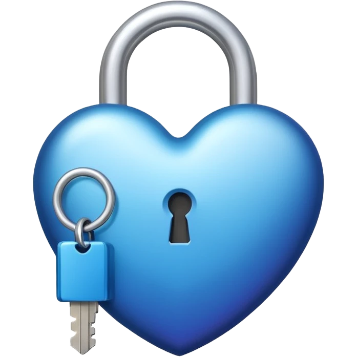 A blue gradient heart-shaped lock with a silver key emoji