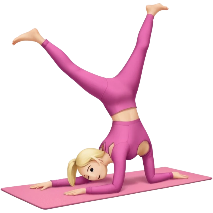 A fair-haired girl in a pink suit does a back bridge on a mat. two legs and a bridge to the other side.the feet are on the mat, the back is arched inward and the hands are stretched towards the legs emoji