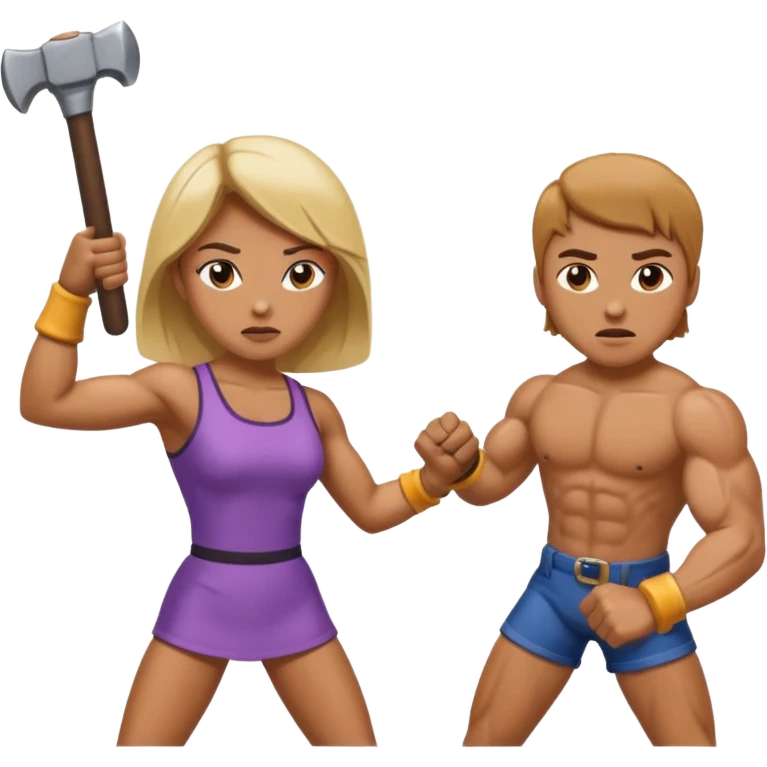 woman fightng man with a hammer emoji