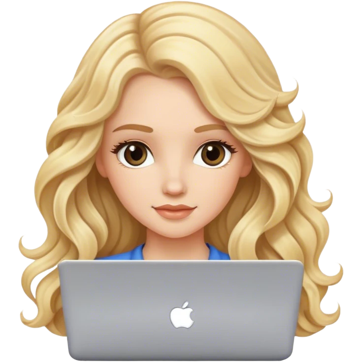 beautiful white girl, with long blonde hair, wavy hair, with laptop emoji