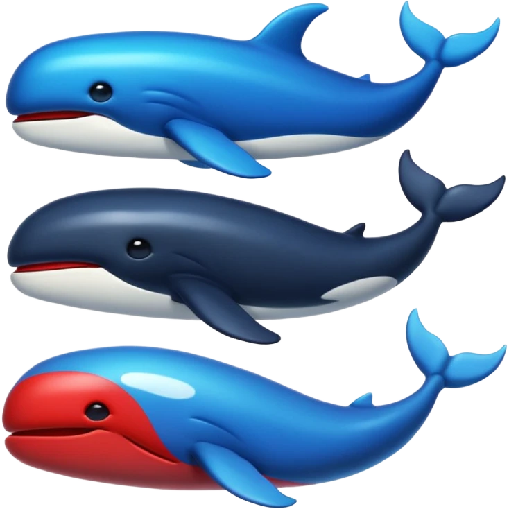 Deepseek icon whale emojis in blue black and red. emoji