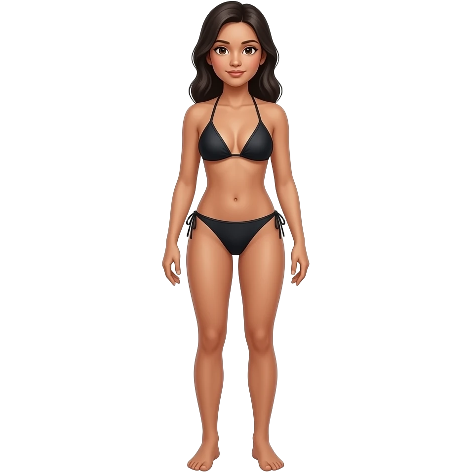 Full body Filipino girl age 20s black bikini with feet stand straight emoji