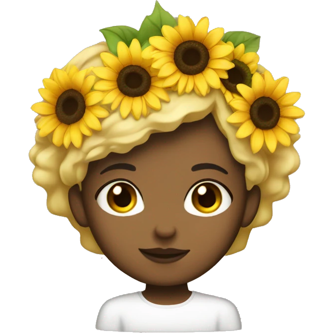 brown eyes girl with blonde short hair and a sunflower crown emoji