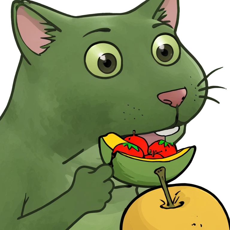 Goofy Cat eating fruit emoji