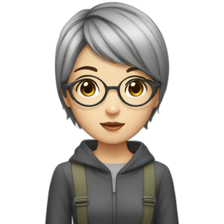 short hair, girl, asia, glasses,one emoji