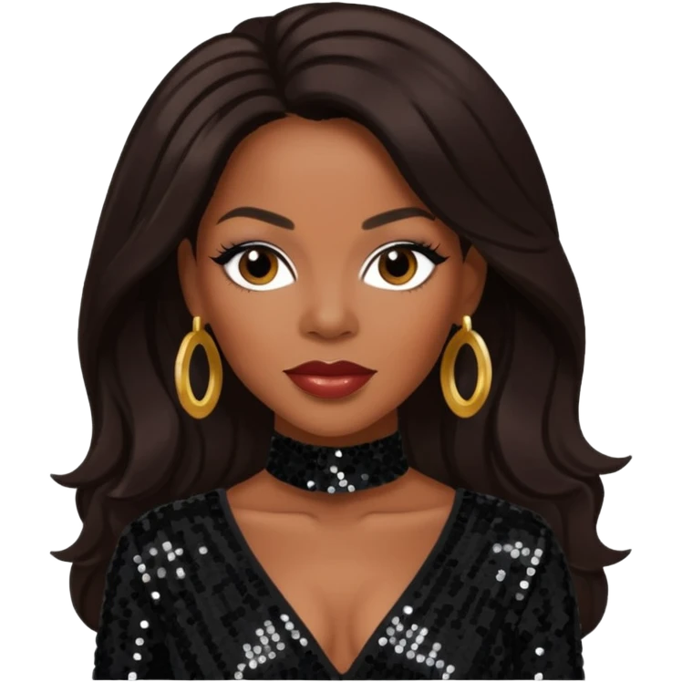 Dawn Robinson from En Vogue with long dark brown hair, black sequin outfit emoji