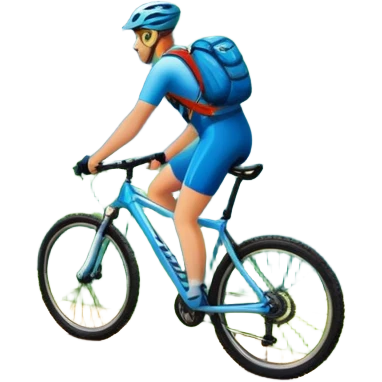 An icon featuring majestic mountains, lush green valleys, and a bright blue sky with fluffy clouds. The sun casts warm light over the landscape, emphasizing the beauty of outdoor cycling and a mountain bike standing on a scenic trail. emoji