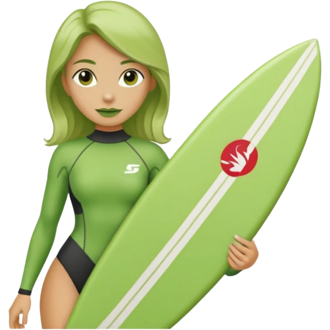 green woman with surfboard emoji