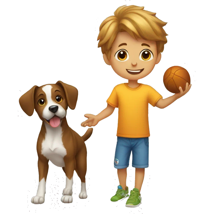 a little boy throwing ball to the dog emoji