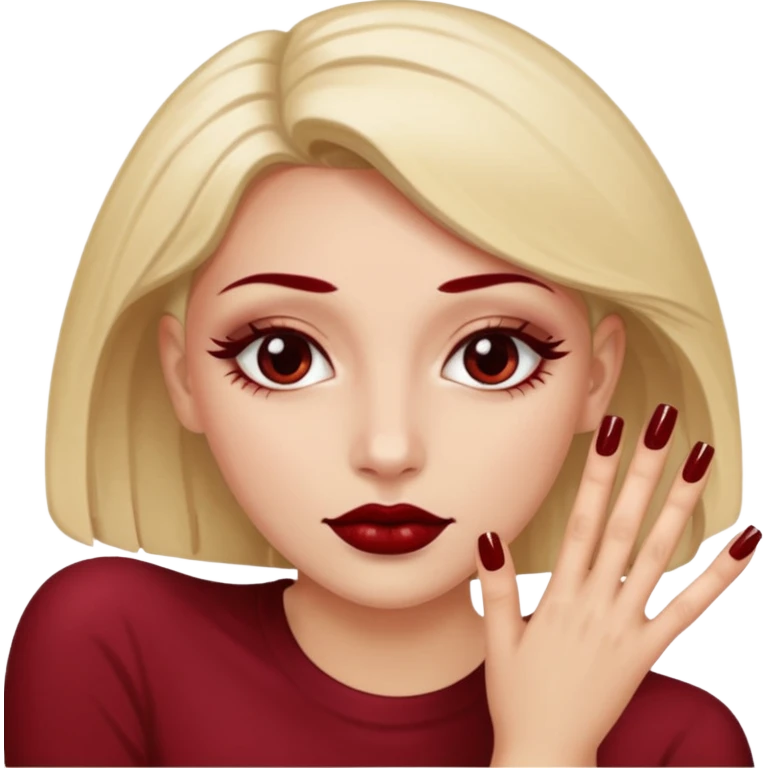 Emoji manucure main beige et nail art sur les ongles de couleur rouge foncé  emoji