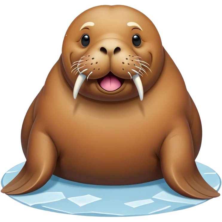 A single walrus in a circle shape, with its round body and playful tusks, happily rests on the ice emoji