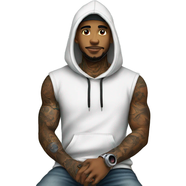 male tattoo artist using hoodie and cap with tattoo machine emoji