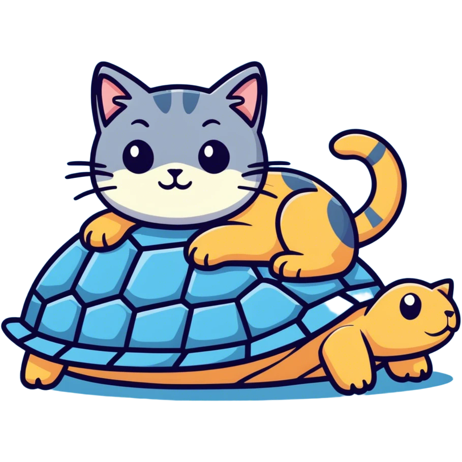 Lazy cat on a blue turtle  emoji