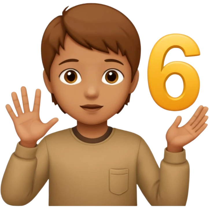 A Lil kid holding 6 7 on emoji