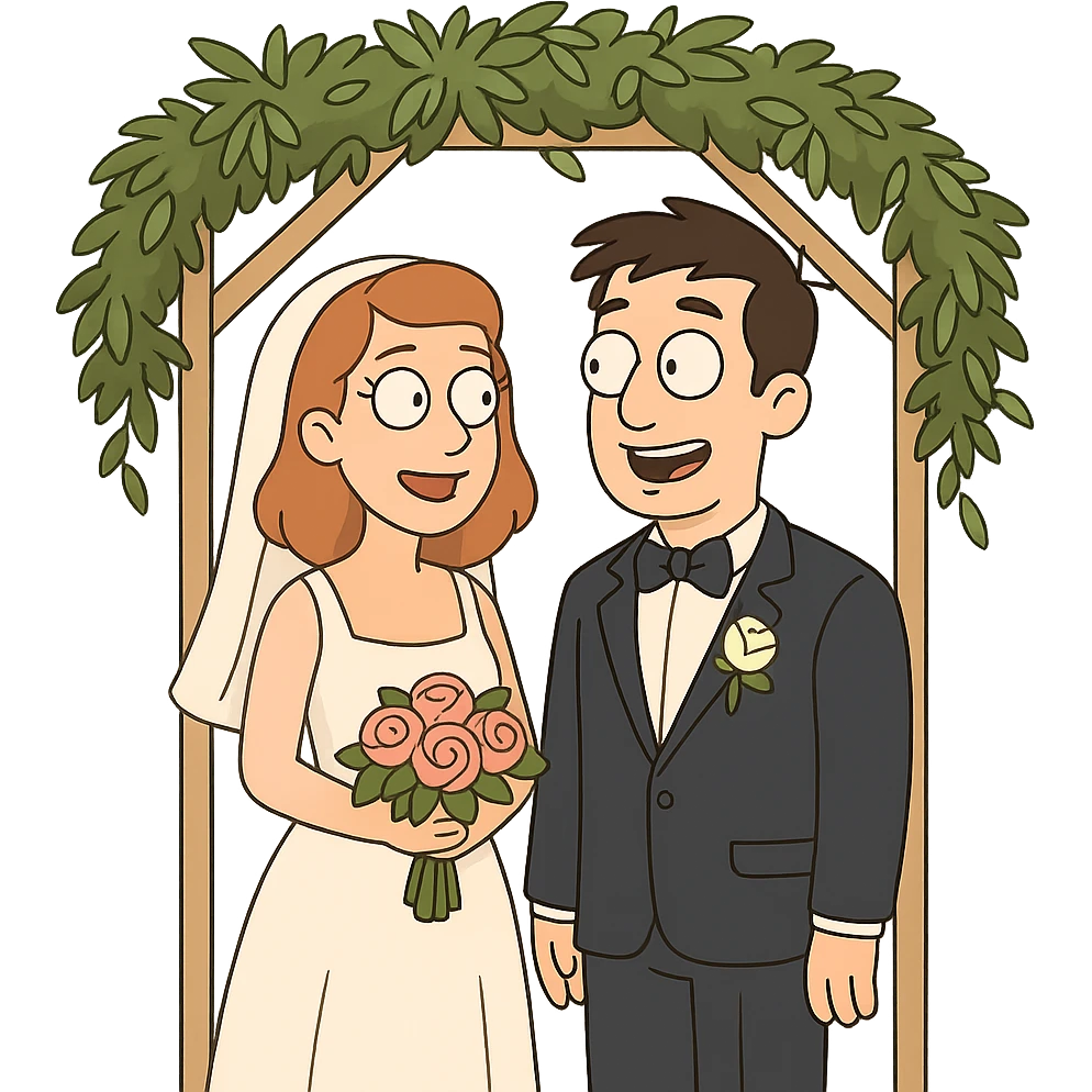 modern flat design wedding arch with greenery emoji