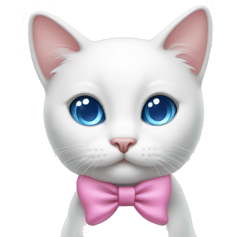 white cat with a pink bow and blue eyes emoji