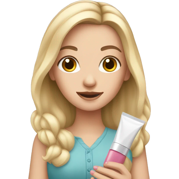 one white girl holding cosmetics in her hands emoji