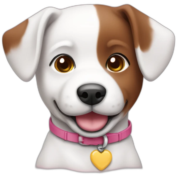 Um pequeno cachorro, branco e marrom, com uma coleira rosa. emoji