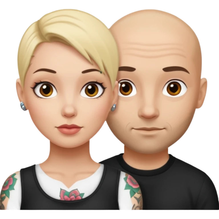 throuple blonde female brunette female with tattoed bald male emoji