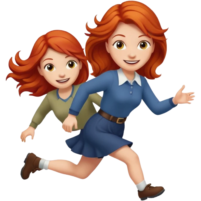 red headed woman chasing children emoji
