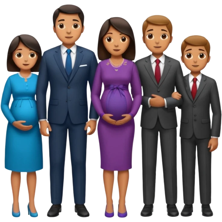 Ok keep this just change it a bit. Make them separate from each other so you know who who’s on the side and who’s on the dad side dad‘s family is standing next to him, wife family standing next to her. And T he wife is pregnant. emoji