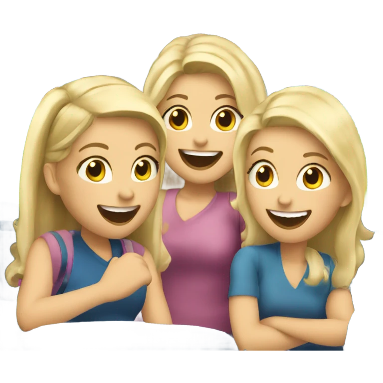 Three blonde girls on a bus celebrating  emoji