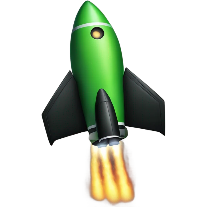 green and black rocket ship with green fire emoji
