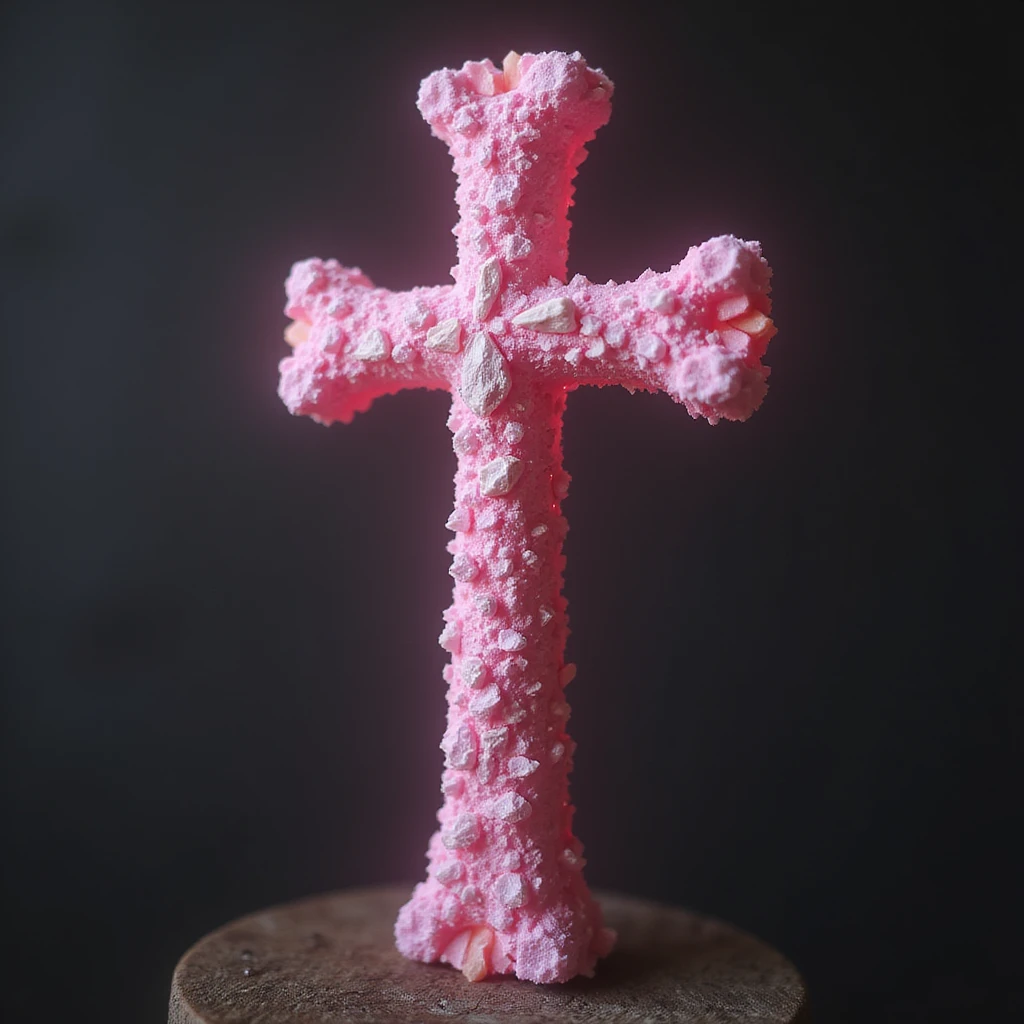 realistic gothic cross, pink with crystals, photorealistic style, no background emoji