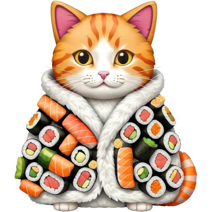 cat wearing a coat made out of sushi pieces emoji
