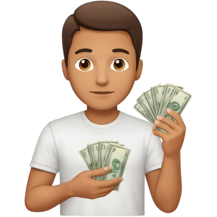 an American man with money in his hands wearing a T-shirt emoji