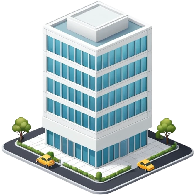corporate office building exterior, isometric dollhouse-style, highly detailed  emoji