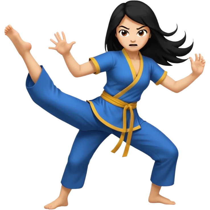 long black hair naked female big big boobs full body barefoot  ((black Thick pubic hair )) anger kung fu kicking emoji