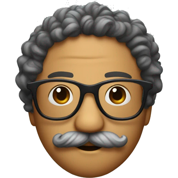 Spinning top with curly hair, round smokey glasses, and a short mustache. emoji